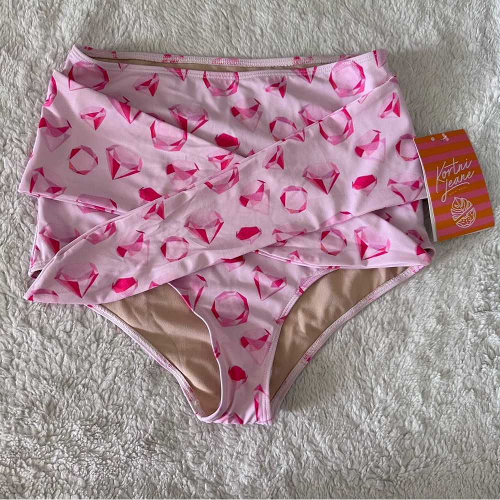 Kortni Jeane Pink Diamonds Tie Front Swim Bottoms size small
